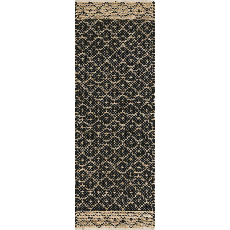 Tapis noir en jute / sisal tissé à plat à la main Asad, Tapis de couloir 2 pi 2 po x 6 pi 1 po