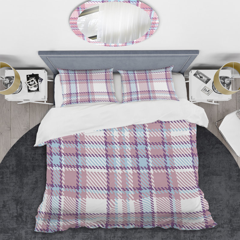Pink Checked Tartan - Abstract Duvet Cover Set - Microfiber Polyester, Twin Duvet Cover + 1 Standard Sham