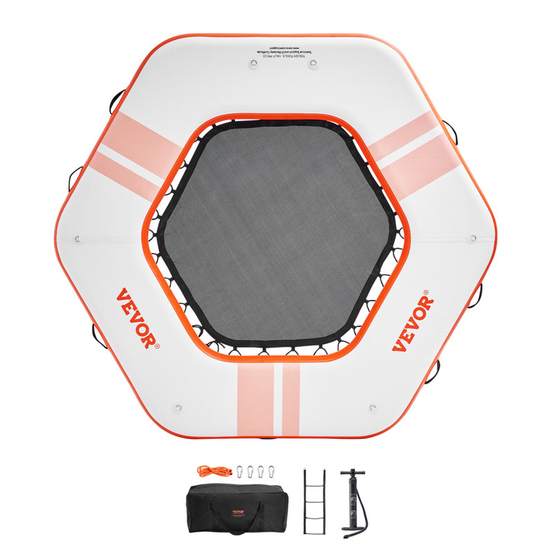 8.5FT Inflatable Dock Platform with 5FT Trampoline Mesh Pool with Portable Bag & Detachable Ladder