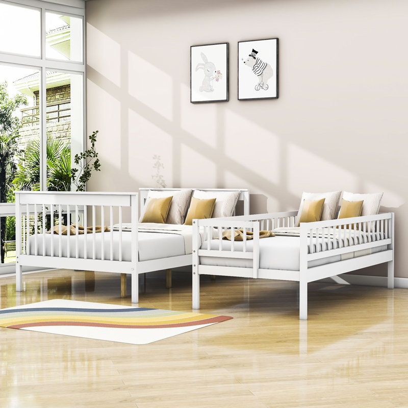 Lit superposé simple en bois avec escalier et rangement, Blanc