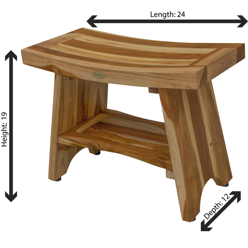Ripley Teak Rectangular, EcoDecors, Serenity, Teak Shower Bench, small teak shower seat, in Earthy Teak