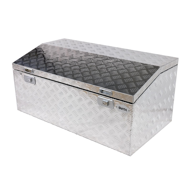 Boîte à outils en aluminium robuste pour remorque avec verrou (43 po x 23,5 po x 19,5 po), Argent argent
