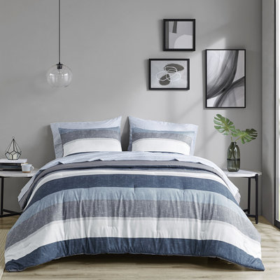 Modern Stripe Comforter With Navy Blue Grey Sheets - Chic Style Bedroom And Sheet