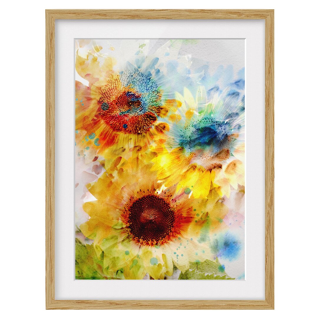 Gerahmtes Poster Watercolour Sunflowers