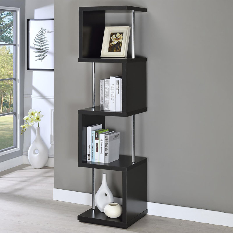 Modular Geometric Metal Shelf Bookcase with 4 Shelves, Black