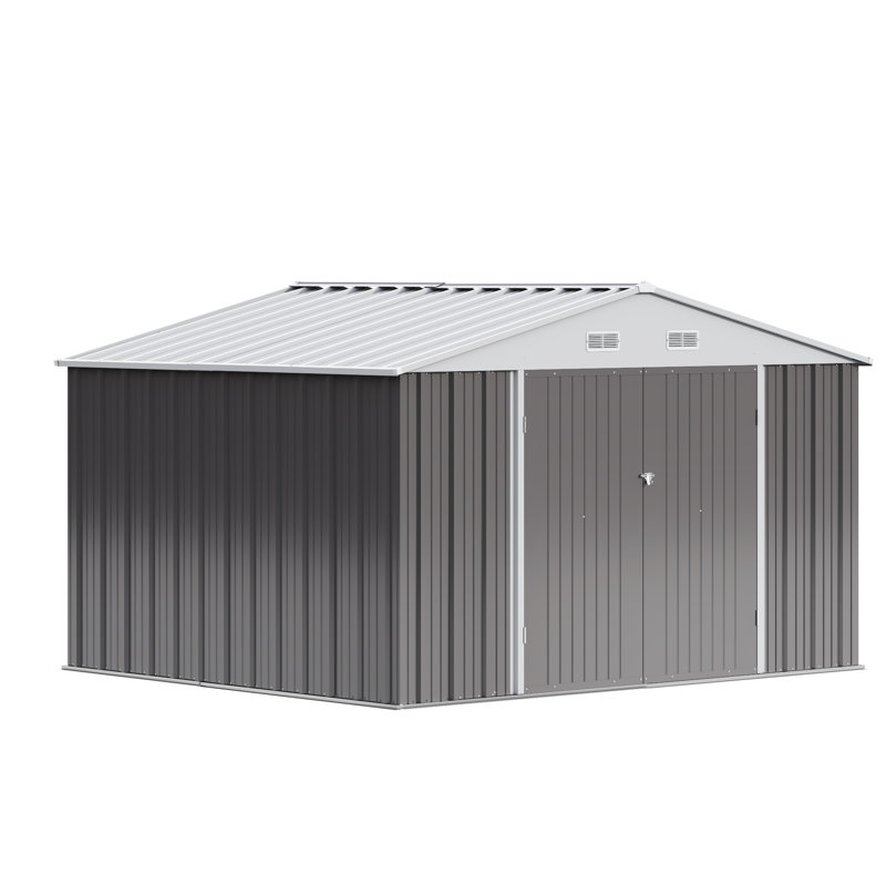 Remise de rangement en métal de l 10 pi x P 8 pi pour le mobilier et les outils de jardin, Gris / blanc