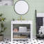 36 pouces Organisateur de meuble-lavabo avec lavabo en céramique blanc antique | Structure en bois massif | Portes à fermeture en douceur | Tablettes réglables | Ensemble d'armoire de rangement pour salle de bain-505824174