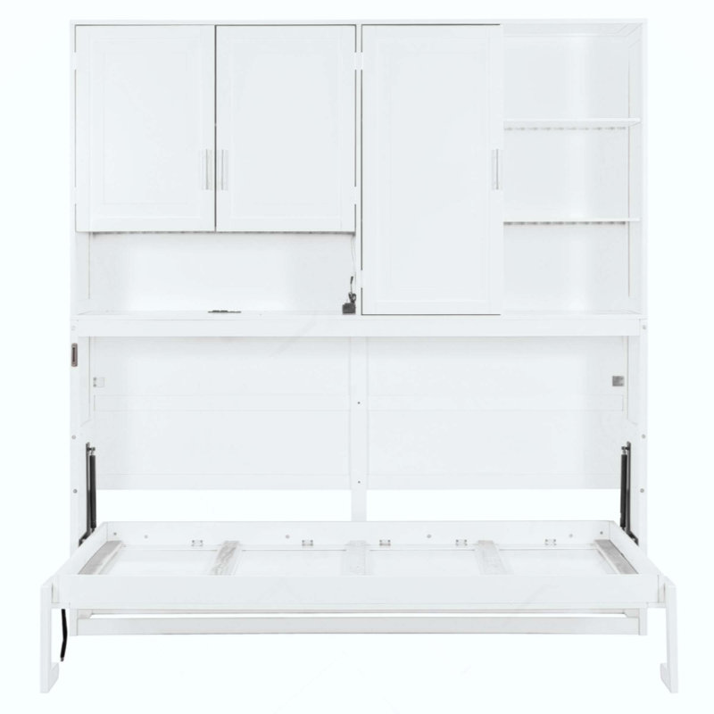 Lit escamotable mural avec armoire supérieure, tablettes, lit pliable peu encombrant avec lumière et USB