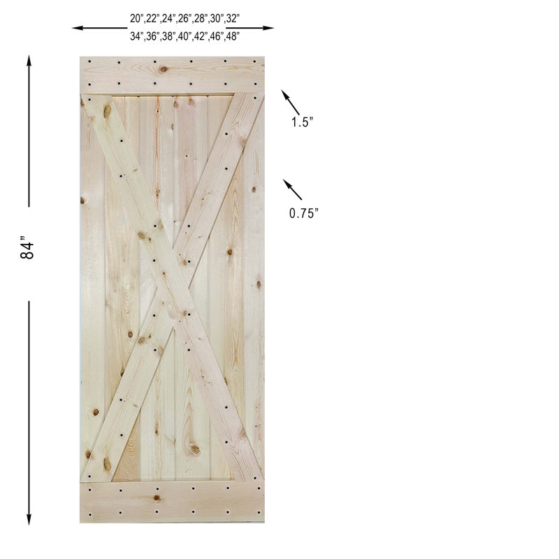 Porte de grange lambrissée peinte en bois avec trousse de quincaillerie d'installation, 28 po x 84 po