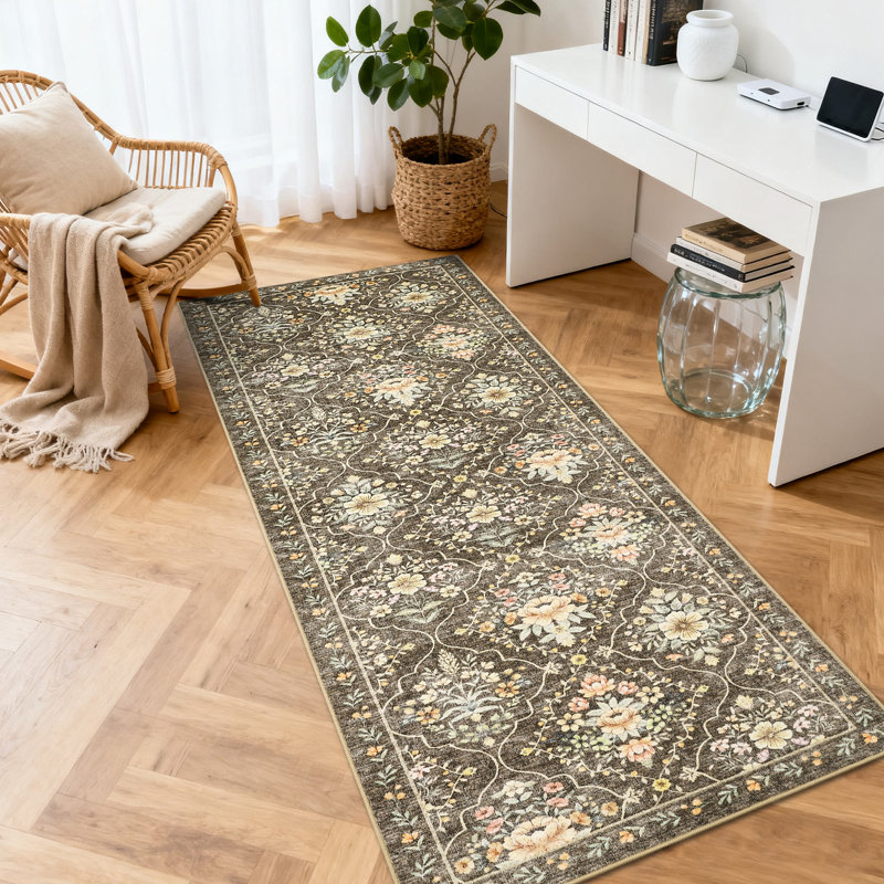 Area Rugs Boho Floral  Area Rug - Washable Non-Slip Faux Wool Carpet - Ideal for Bedroom Living Room Kitchen Office Entryway Bathroom