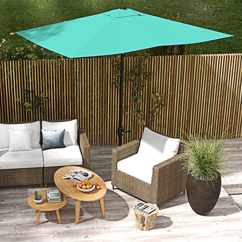 Outsunny Rectangular Market Umbrella, Patio Outdoor Table Umbrella With Crank And Push Button Tilt, Teal, Green