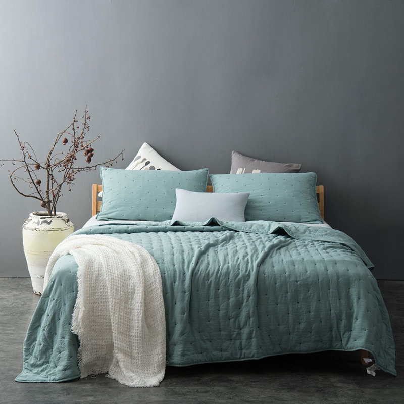 Modern & Contemporary Polyester Quilt, Green, Twin Quilt + 1 Standard Sham