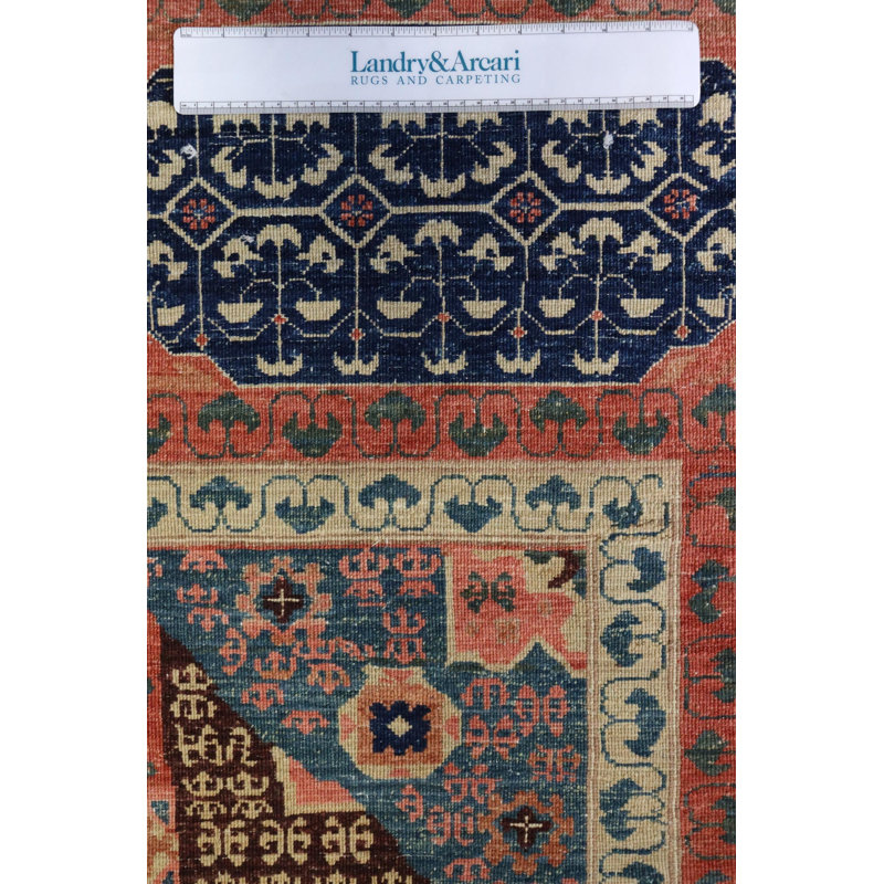 Tapis unique nouvel âge 7 pi 11 po x 8 pi 1 po Mamluk en corail / rose / ivoire / bleu