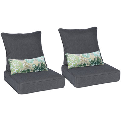 Lucy Outdoor Seat and Back Cushion（Set of 2 Seats, 2 Backs, 2 Pillows)