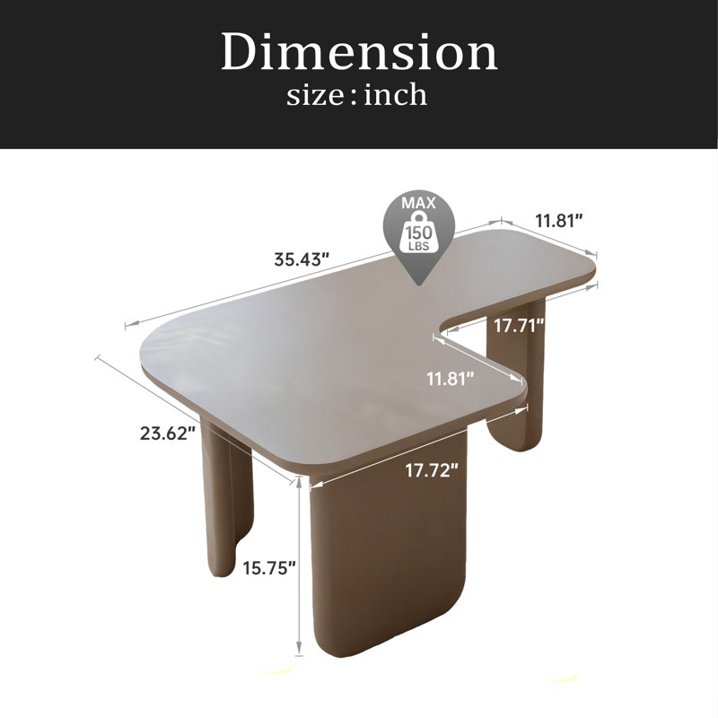 Table basse moderne en forme de L de 35,43 po, table de cocktail avec peinture multicouche, table d'appoint pour canapé-lit, table centrale d'angle peu encombrante pour le bureau du salon