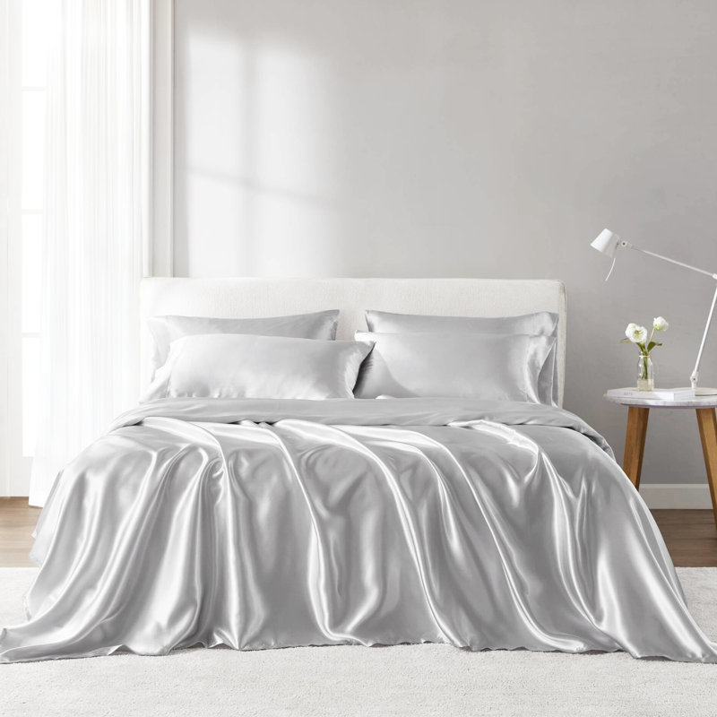 Ensemble de draps 100% satin gris 4 pièces 4 pièces