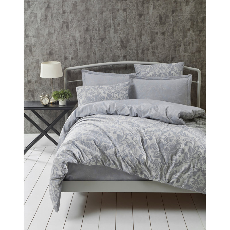 Ensemble de housse de couette 100% coton gris Irondequoit, Housse de couette double TG + 2 taies d'oreiller 3