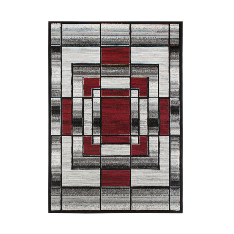 Tapis rouge à motif géométrique Adonia, Rectangle 3 pi 9 po x 5 pi 9 po