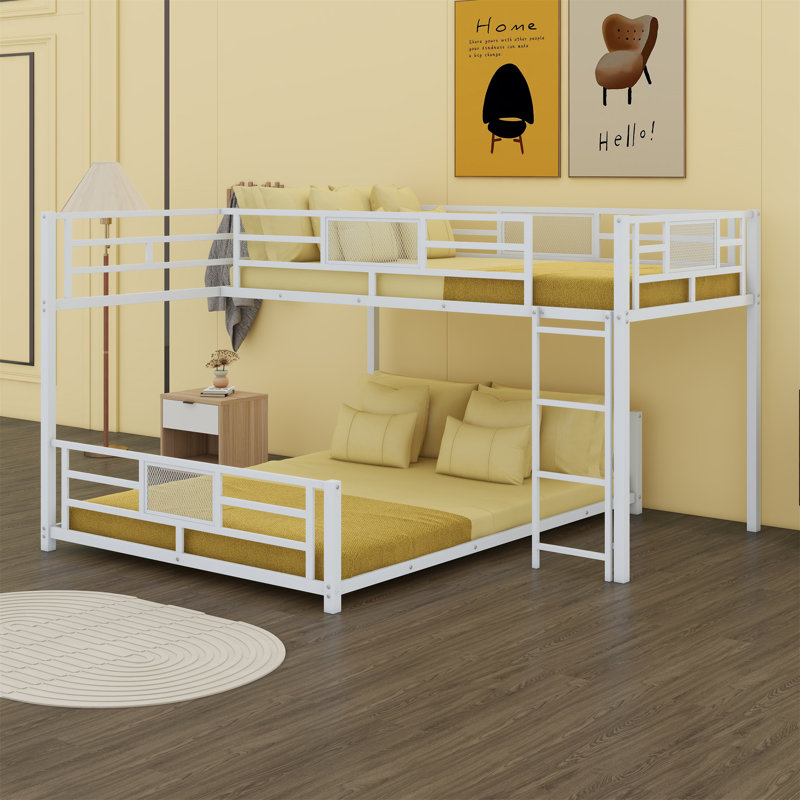 L-Shaped Metal Bunk Bed, White
