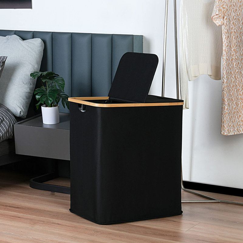 Fabric Laundry Hamper with Handles, Black