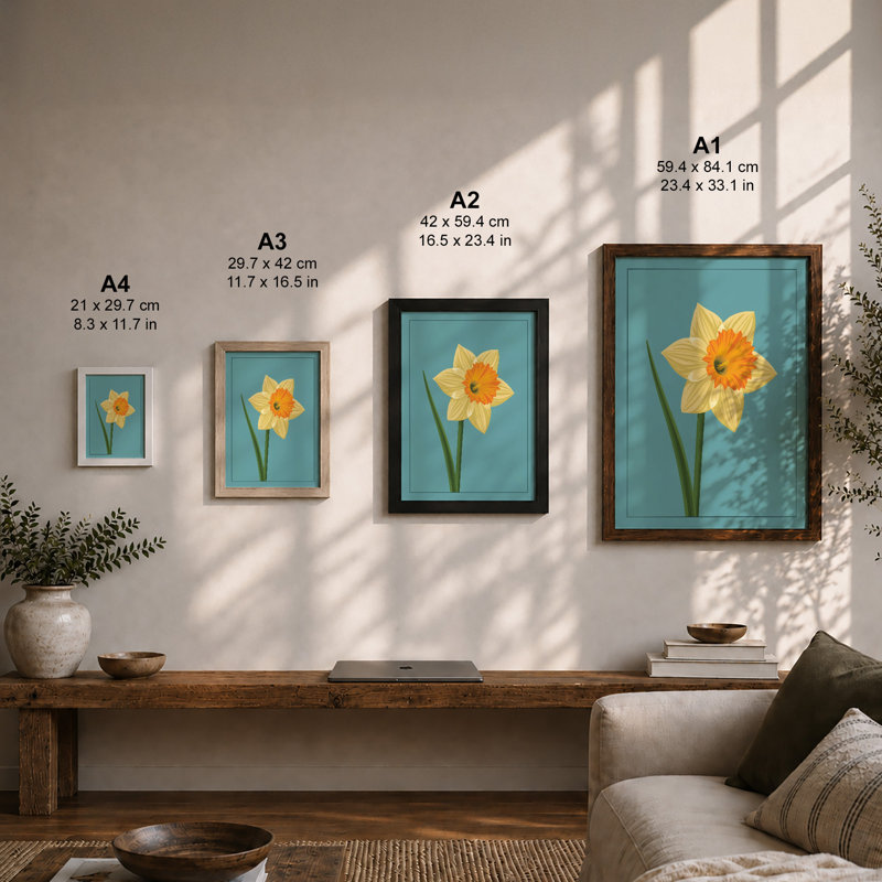 Daffodil in Bloom Botanical - Framed Print, A1 - 84.1 x 59.4 cm, White