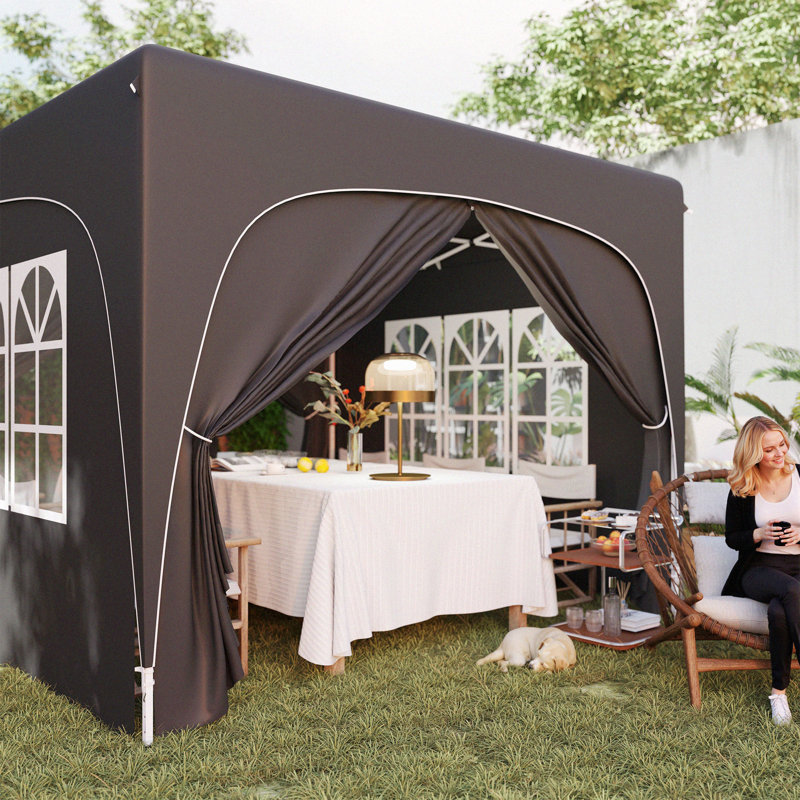 3m x 3m Iron Pop-Up Gazebo, Black