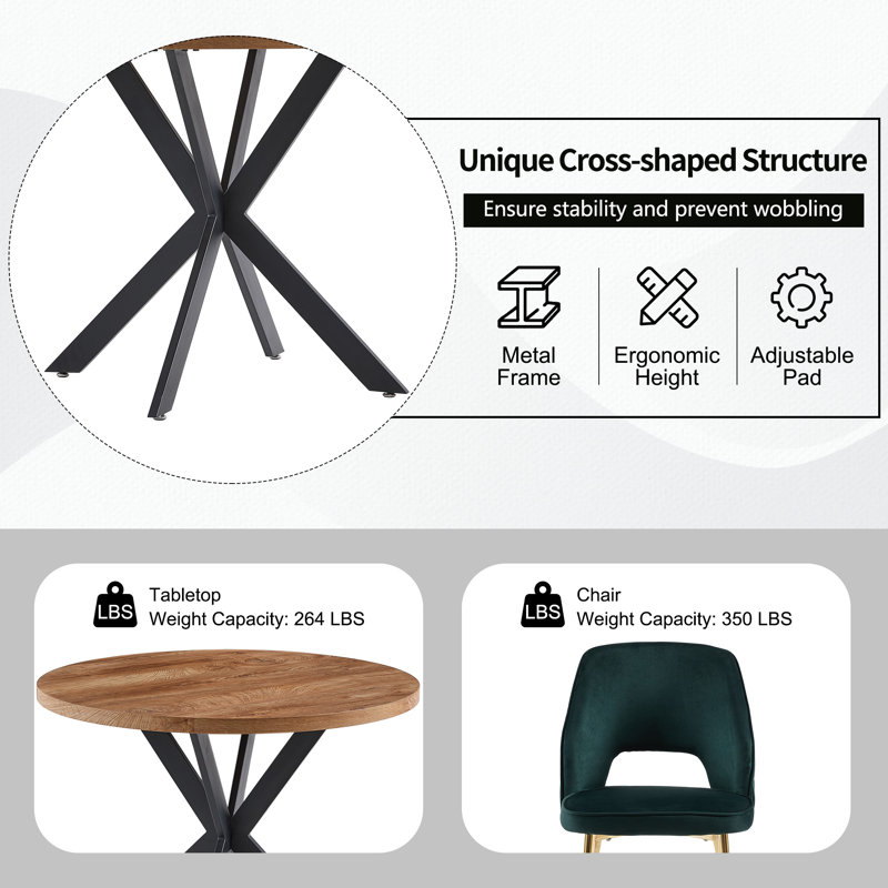 Lawanda 4 Seats Round Dining Table Set, Forest Green