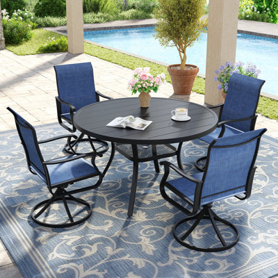Ensemble de salle à manger de patio pour 4 personnes avec chaises pivotantes en textilène