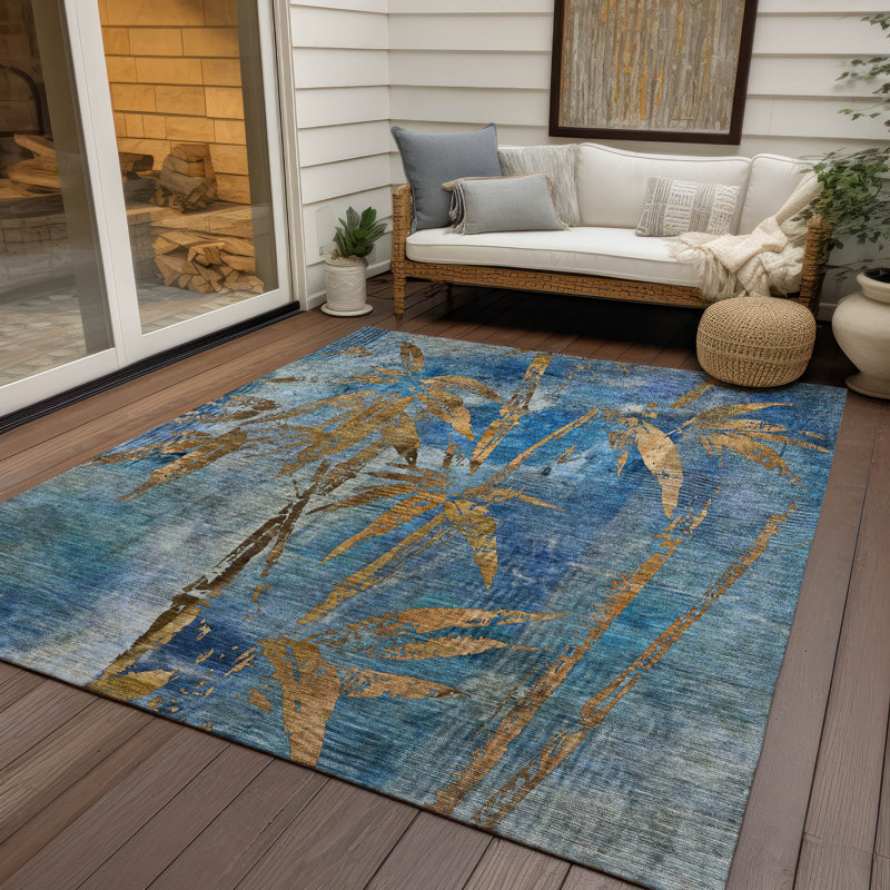 Tapis botanique intérieur / extérieur lavable à la machine Bernadette ACN2222, Rectangle 9 pi x 12 pi