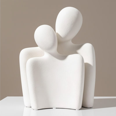 Minimalist Ceramic Couple Embracing Statues, White Art Piece For Table Decor (set Of 2)