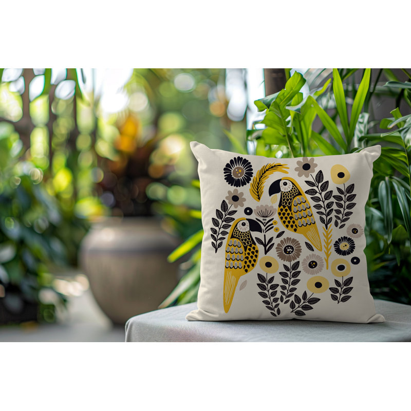 Oreiller carré réversible intérieur / extérieur Pipo Parrot, Jaune, Carré 19 po