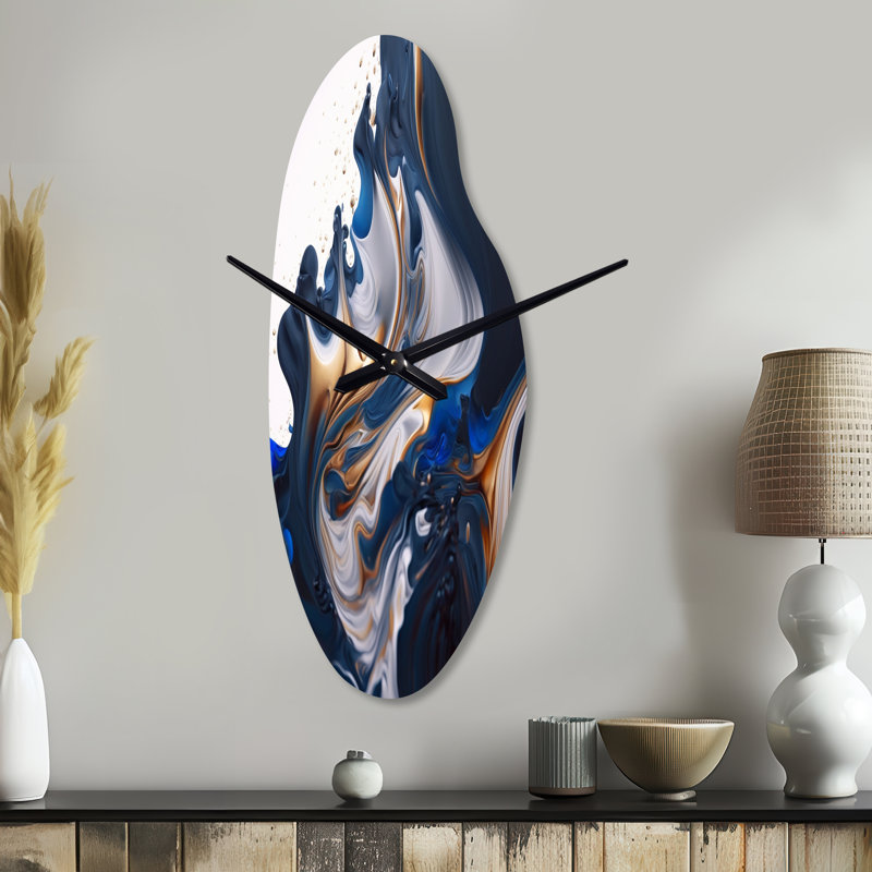 Ziad Ice Paint Splash V - horloge asymétrique abstraite en métal, horloge murale moderne incurvée, Médium