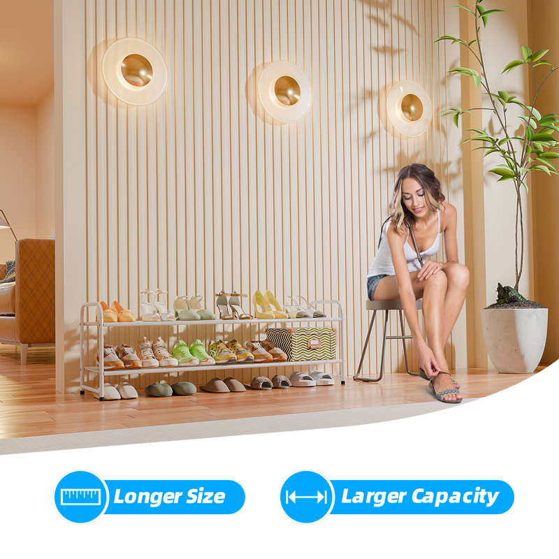 Ultra Long 2-Tier Stackable Wire Shoe Rack, White