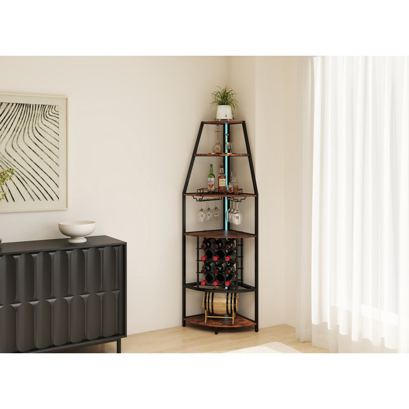 67.1"H Open Display Corner Bar Cabinet with Wine Storage,6 Tier Corner Shelf with Colorful LED Light,Remote control