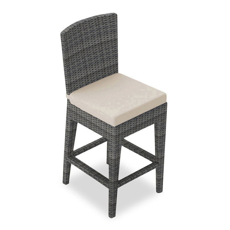 Arden Outdoor Bar Stool, 25", Textured Slate, Canvas Flax Sunbrella® Canvas