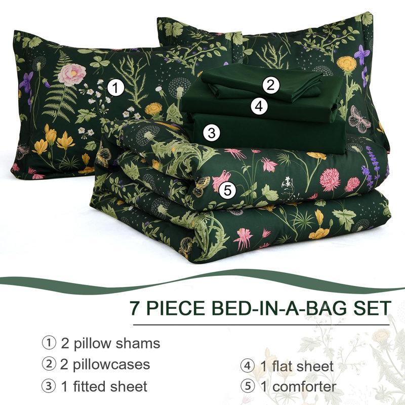Ensemble d'édredon 7 pièces à motif floral en microfibre toutes saisons, Grand édredon et 6 pièces supplémentaires