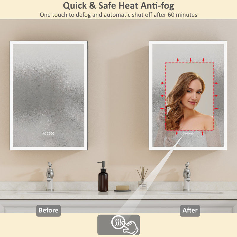 20" W x 28" H Flora Black Aluminum Surface/Recessed Mount Medicine Cabinet with Mirror, Anti‑Fog, 3‑Color Dimmable Lighting and Adjustable Glass Shelves for Makeup, Shaving or Bathroom Vanity Storage