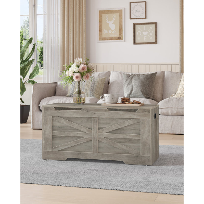 39.4" Storage Chest, Extra Large Storage Trunk with 2 Hinges, Wooden Box Bench, Lift-Top Organizer Chest, Shoe Bench for Entryway, Bedroom, Living Room, Greige