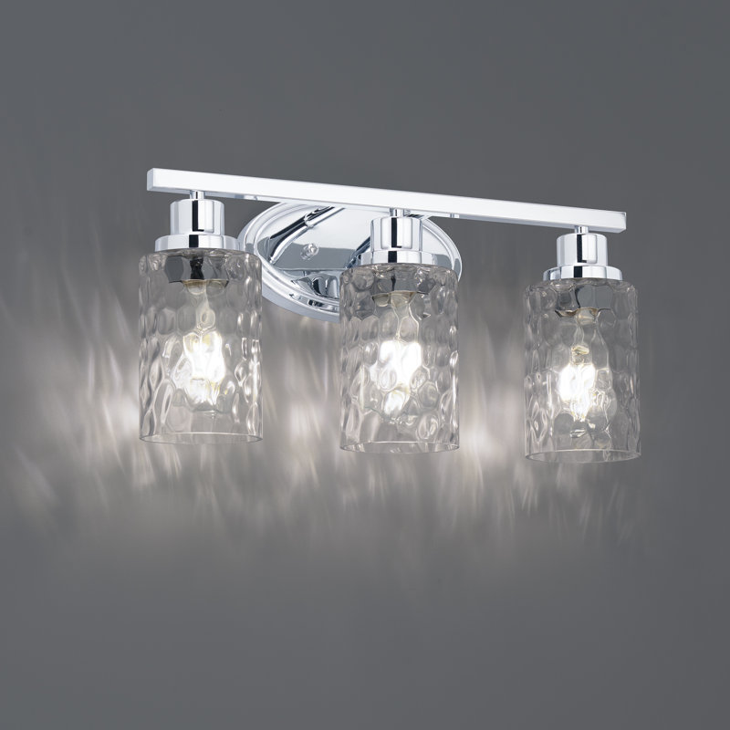 Applique murale pour salle de bain 3 lumières Eastin Home Builder Essentials Heritage Collection 18 po avec douilles E26 (lampes vendues séparément) et verre martelé en chrome