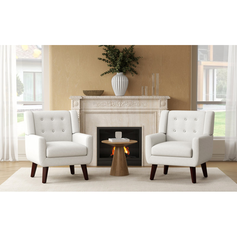 Mid-Century Modern Accent Chair Set Of 2, 2, Beige