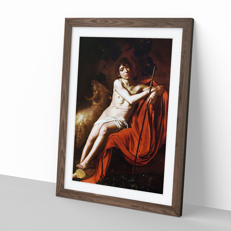 John the Baptist by Caravaggio - Picture Frame Painting, 65cm H x 48cm W x 2cm D, Walnut Framed