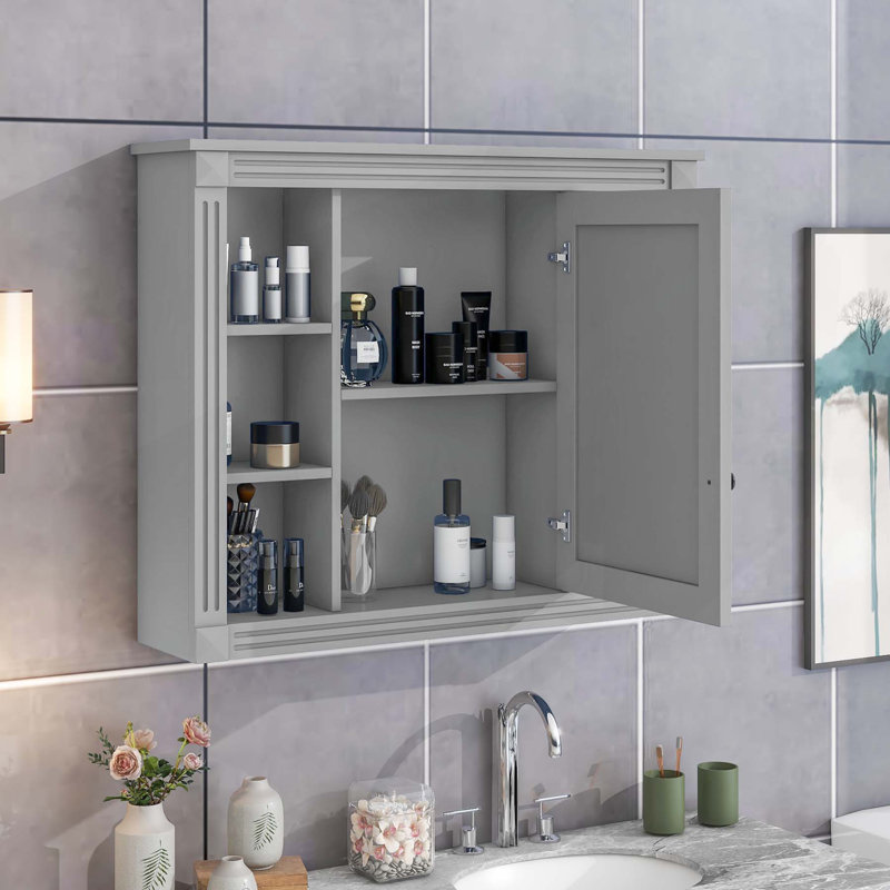 Armoire de salle de bain murale polyvalente avec plusieurs tablettes et un design élégant, Gris