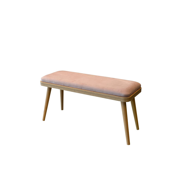 Modern Scandinavian Bench with Stool, Oak & Stone Finish, 35.4 x 18.1 x 12.9 inches | 100% Melamine Coated Particle Board, 0.7 inches Thick, 100% Linen Fabric | Stylish & Functional for Home Decor & Seating