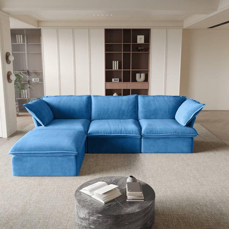 Canapé modulaire en velours Sky, Bleu