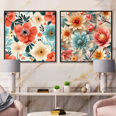 Pastel Colours Eclectic Floral Collage - Floral Square Collage Set Of 2