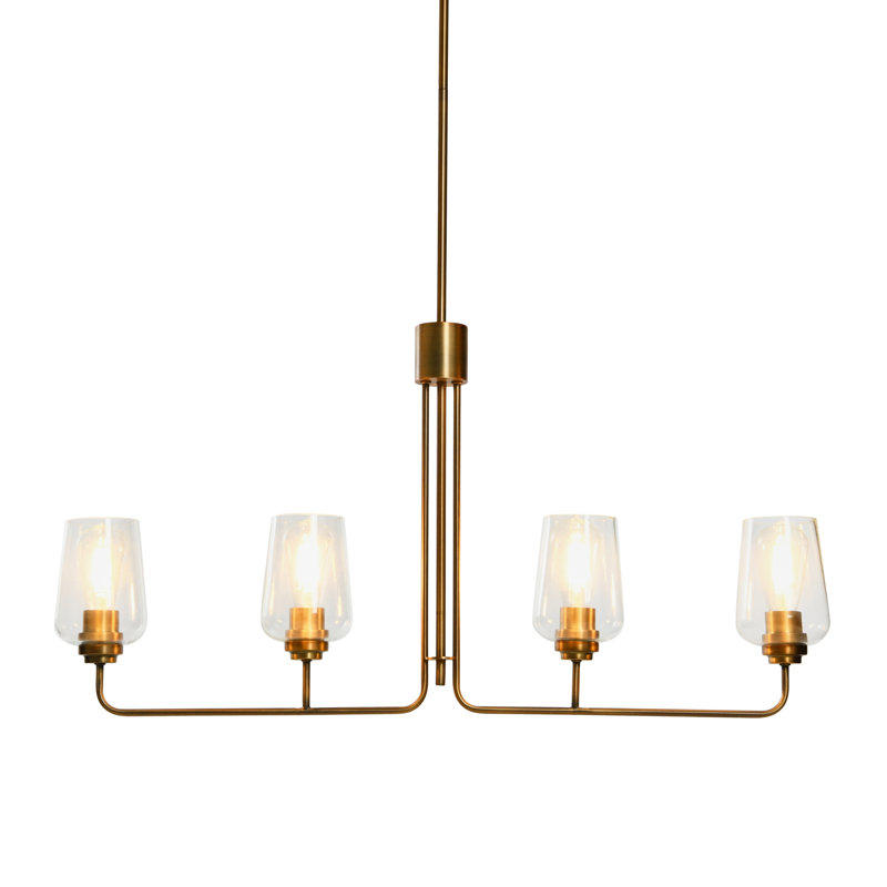 Metal and Glass 4-Light Linear Chandelier, Brushed Bronze