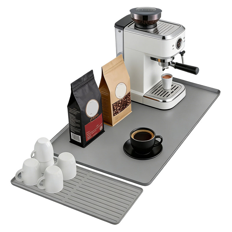 Grand tapis de café en silicone 16 po x 24 po, grand tapis de comptoir, Gray