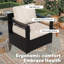 Ensemble de conversation de patio d'extérieur 6 pièces avec canapé, chaises et table basse Abdullah, coussin beige-129346786