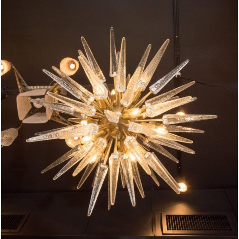 Lustre en verre de Murano, H 65 po x l 60 po x P 60 po, Fumée, Nickel brossé