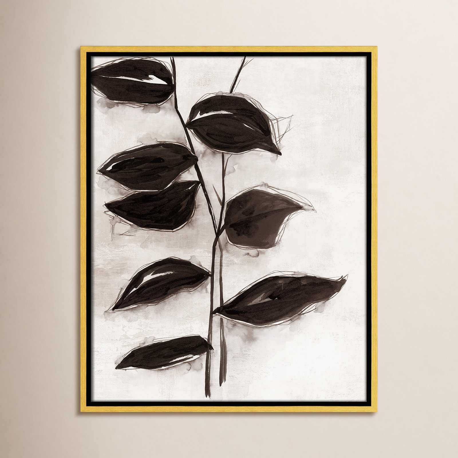Leaves I by Eva Watts, 21.5" H x 17.5" W x 2" D, Gold Framed